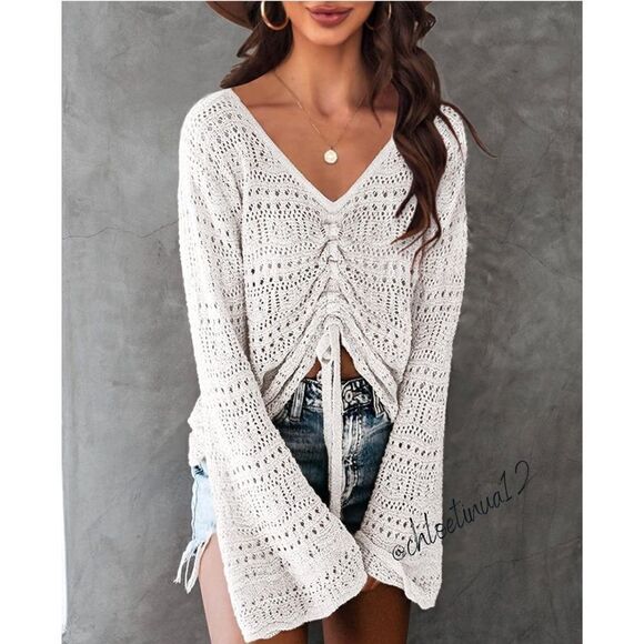 New Crochet Ruched Sweater Oversized - Picture 2 of 7